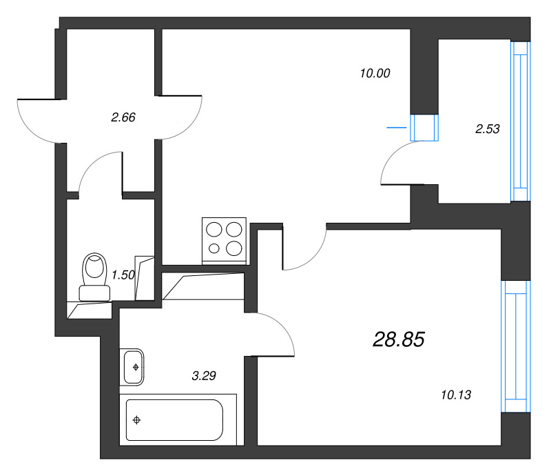 1-комнатная квартира, 28.85 м² в ЖК "Аэросити" - планировка, фото №1