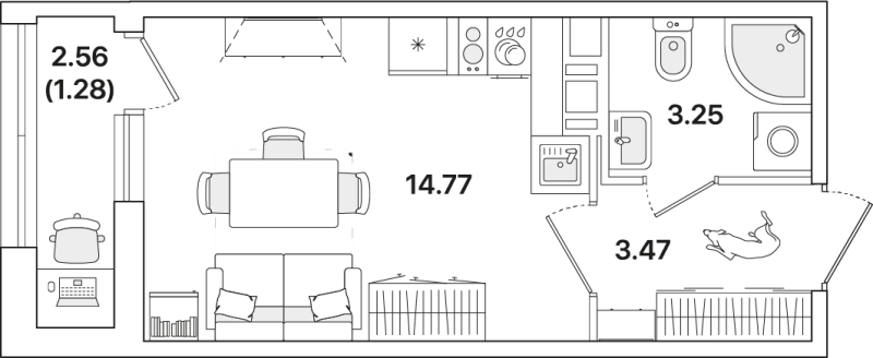 Квартира-студия, 22.77 м² - планировка, фото №1