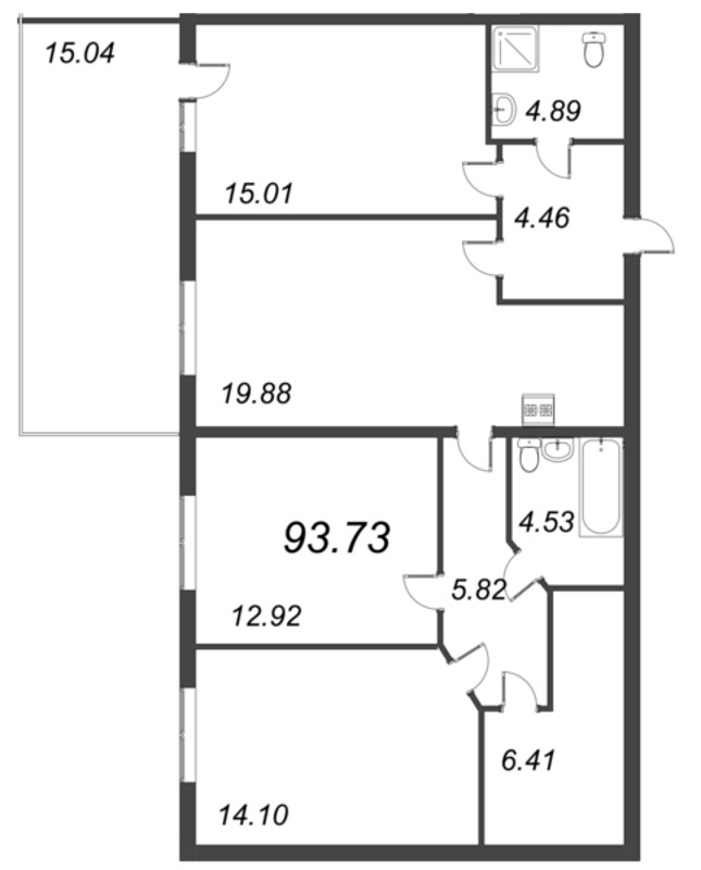 4-комнатная (Евро) квартира, 93.73 м² в ЖК "Bereg. Курортный" - планировка, фото №1