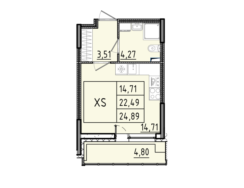 Квартира-студия, 24.89 м² в ЖК "Аквилон РекаПарк" - планировка, фото №1
