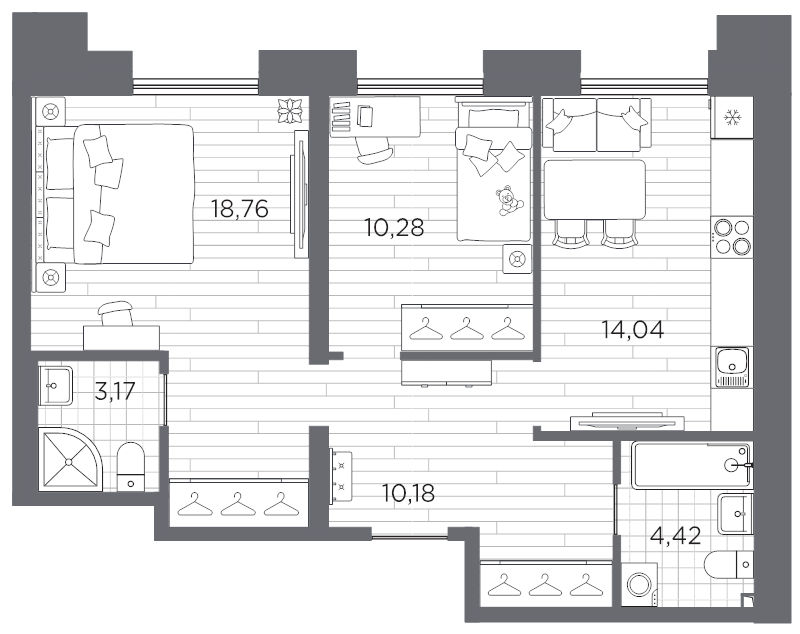 2-комнатная квартира, 60.85 м² в ЖК "Галерная гавань" - планировка, фото №1