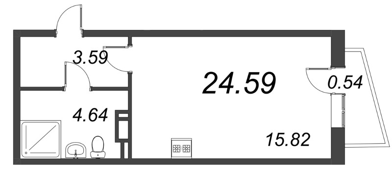 Квартира-студия, 24.59 м² - планировка, фото №1