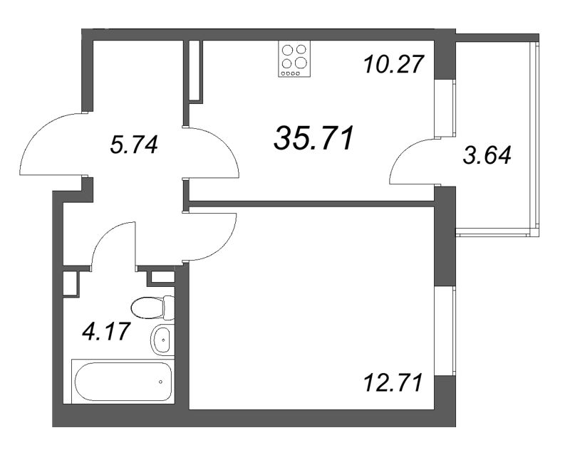 1-комнатная квартира, 35.71 м² в ЖК "Новая история" - планировка, фото №1