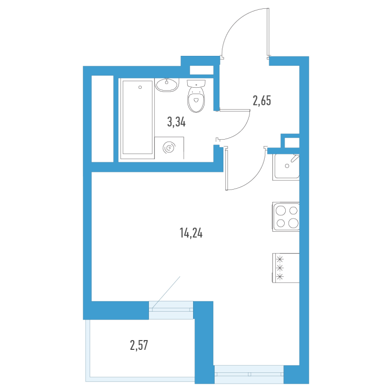 Квартира-студия, 21.52 м² в ЖК "Аэросити" - планировка, фото №1