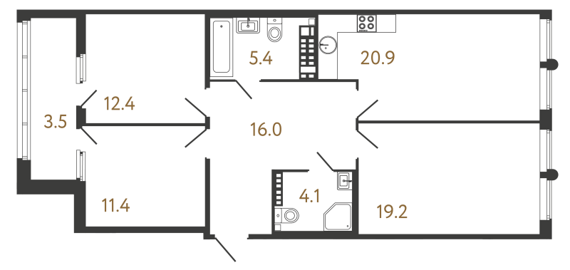 4-комнатная (Евро) квартира, 89.4 м² - планировка, фото №1