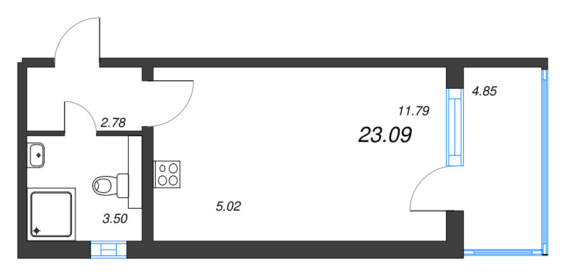 Квартира-студия, 23.09 м² в ЖК "Любоград" - планировка, фото №1