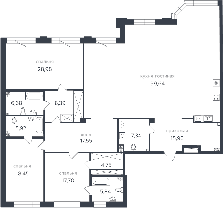 4-комнатная (Евро) квартира, 246.6 м² - планировка, фото №1