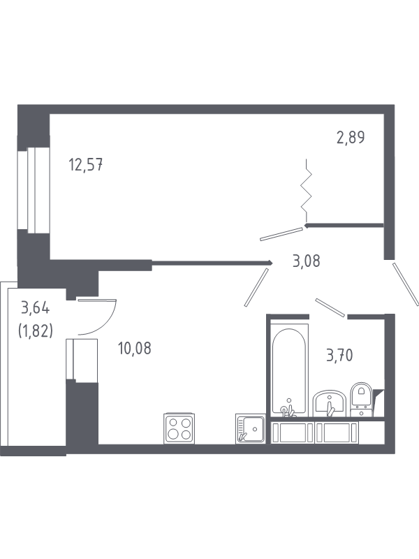 1-комнатная квартира, 34.14 м² в ЖК "Новое Колпино" - планировка, фото №1