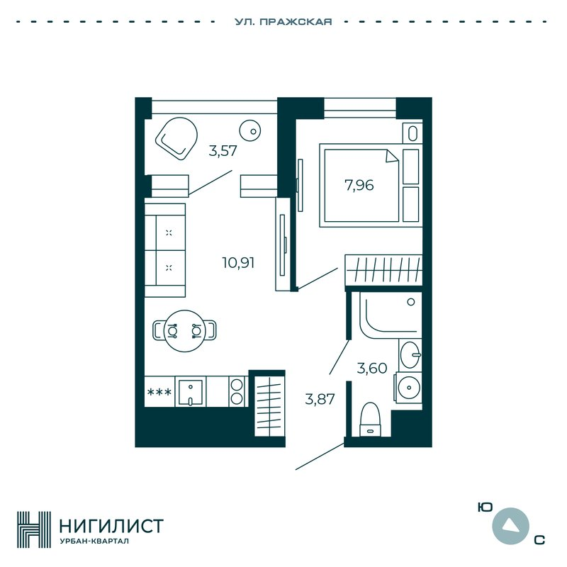 1-комнатная квартира, 28.11 м² в ЖК "Нигилист" - планировка, фото №1
