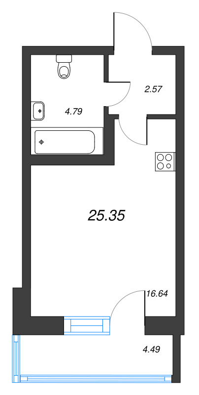 Квартира-студия, 25.35 м² - планировка, фото №1