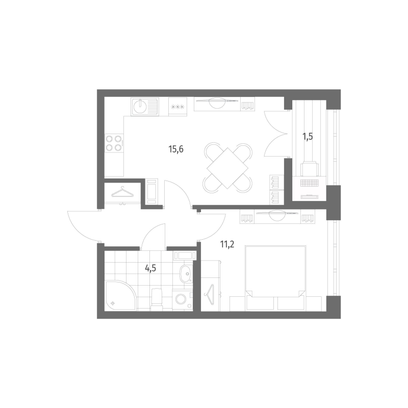2-комнатная (Евро) квартира, 36.7 м² в ЖК "NewПитер 2.0" - планировка, фото №1