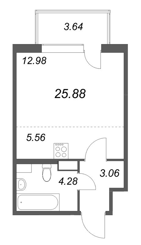 Квартира-студия, 25.88 м² - планировка, фото №1