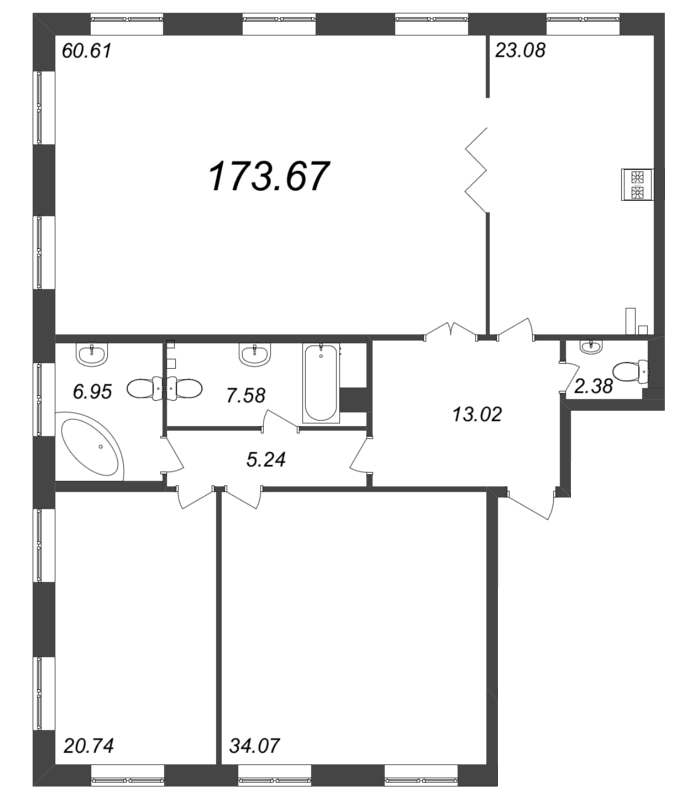 4-комнатная (Евро) квартира, 173.6 м² - планировка, фото №1