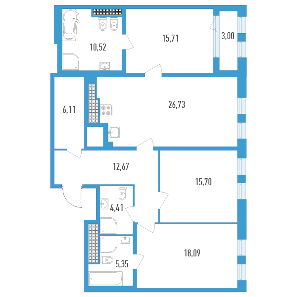 4-комнатная (Евро) квартира, 115.5 м² в ЖК "Дефанс Премиум" - планировка, фото №1