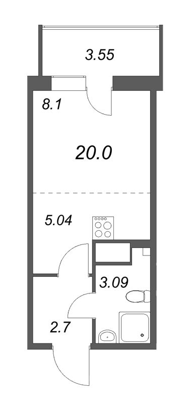 Квартира-студия, 20 м² в ЖК "Аквилон Янино" - планировка, фото №1