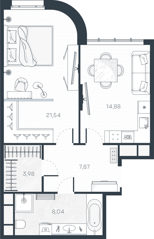1-комнатная квартира, 56.31 м² в ЖК "MONODOM-ART" - планировка, фото №1