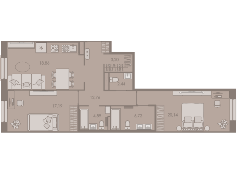 3-комнатная (Евро) квартира, 86.44 м² в ЖК "Северная корона" - планировка, фото №1