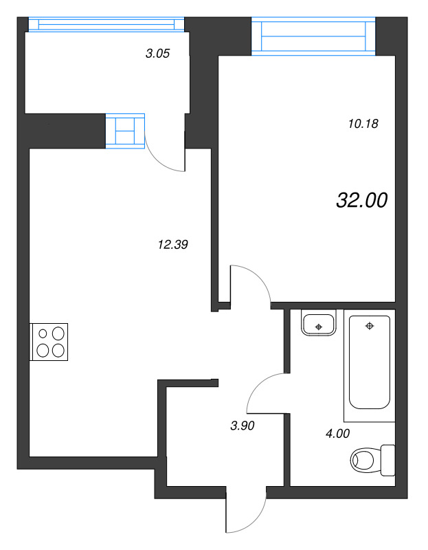 1-комнатная квартира, 32 м² в ЖК "Уютный" - планировка, фото №1