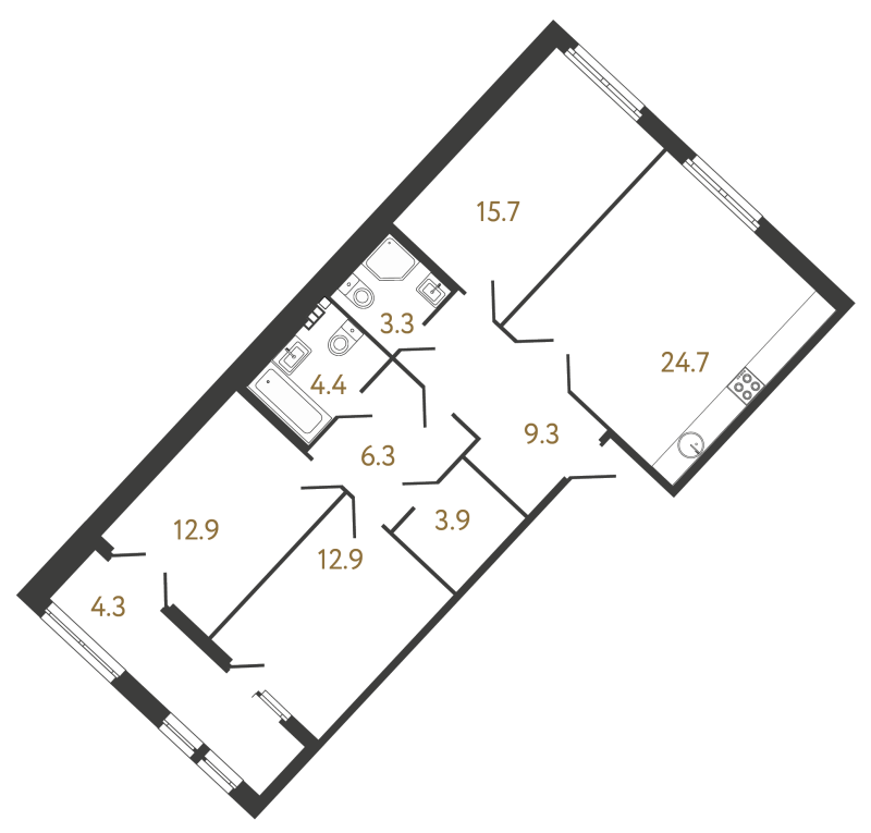 4-комнатная (Евро) квартира, 93.4 м² в ЖК "МИРЪ" - планировка, фото №1