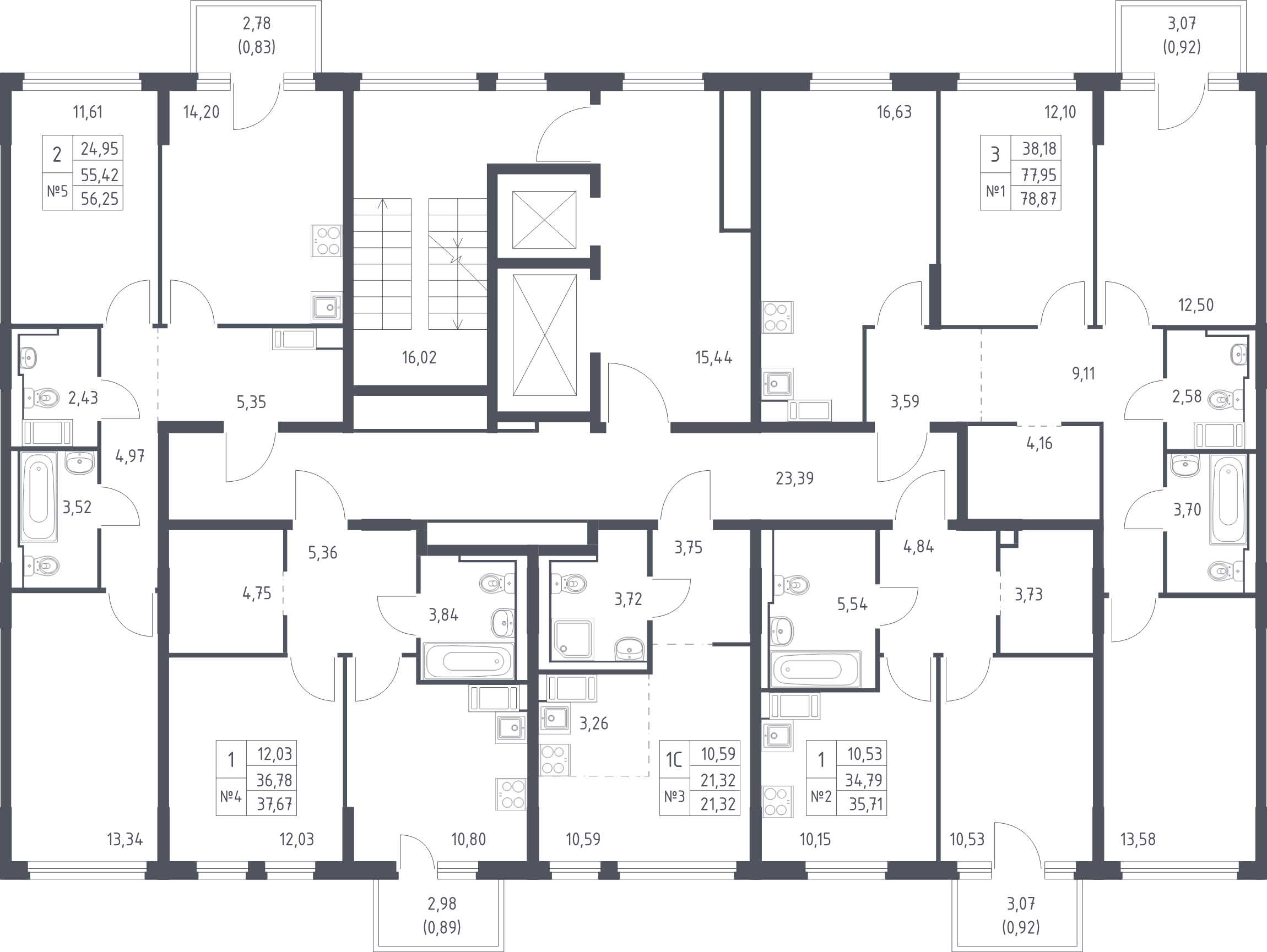 2-комнатная квартира, 55.93 м² в ЖК "Новое Колпино" - планировка этажа