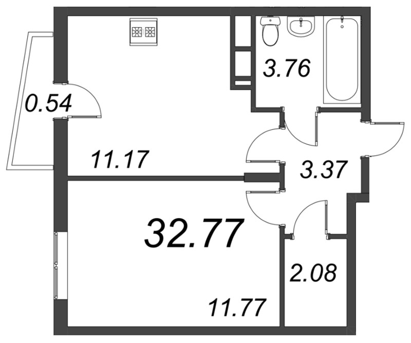 1-комнатная квартира, 32.77 м² в ЖК "VEREN NORT сертолово" - планировка, фото №1