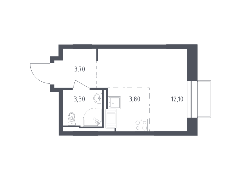 Квартира-студия, 22.9 м² - планировка, фото №1
