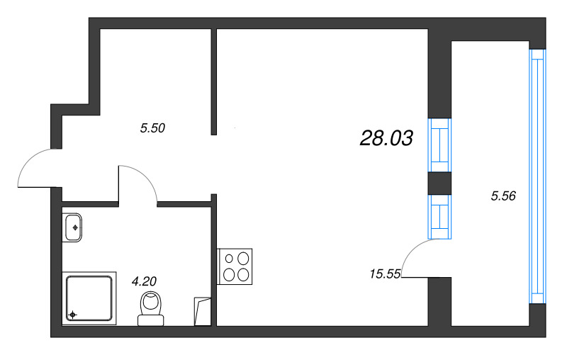 Квартира-студия, 28.03 м² в ЖК "Аквилон Leaves" - планировка, фото №1