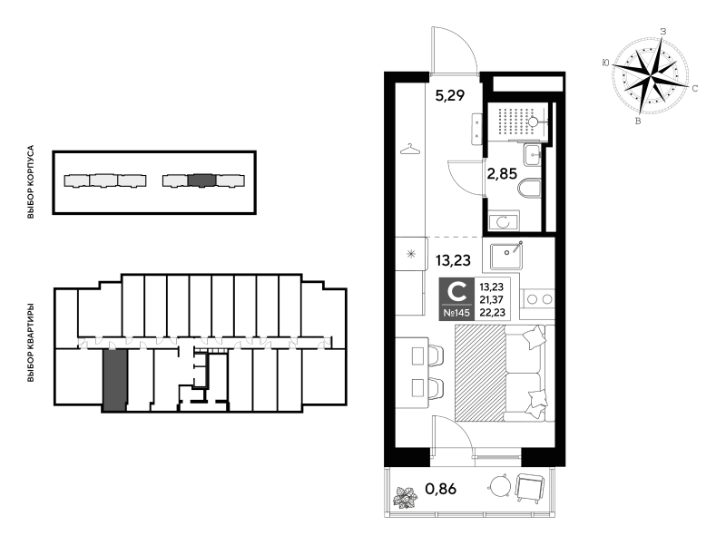 Квартира-студия, 22.23 м² в ЖК "Догма Юкки" - планировка, фото №1
