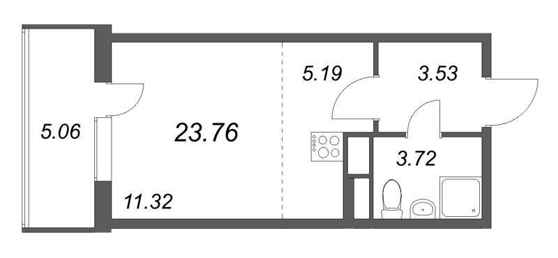 Квартира-студия, 23.76 м² в ЖК "ЮгТаун" - планировка, фото №1