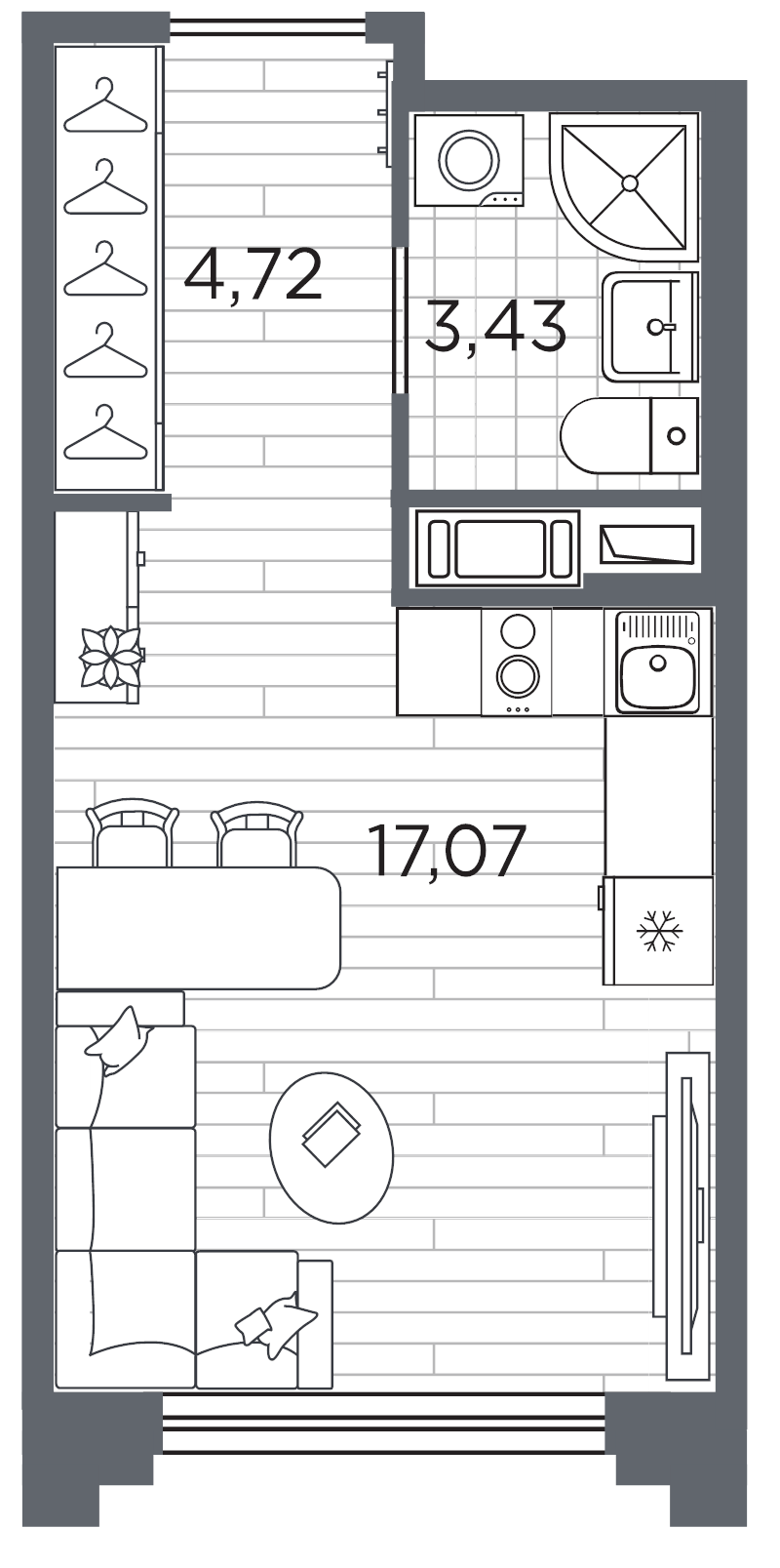 Квартира-студия, 25.22 м² в ЖК "Ассамблея" - планировка, фото №1