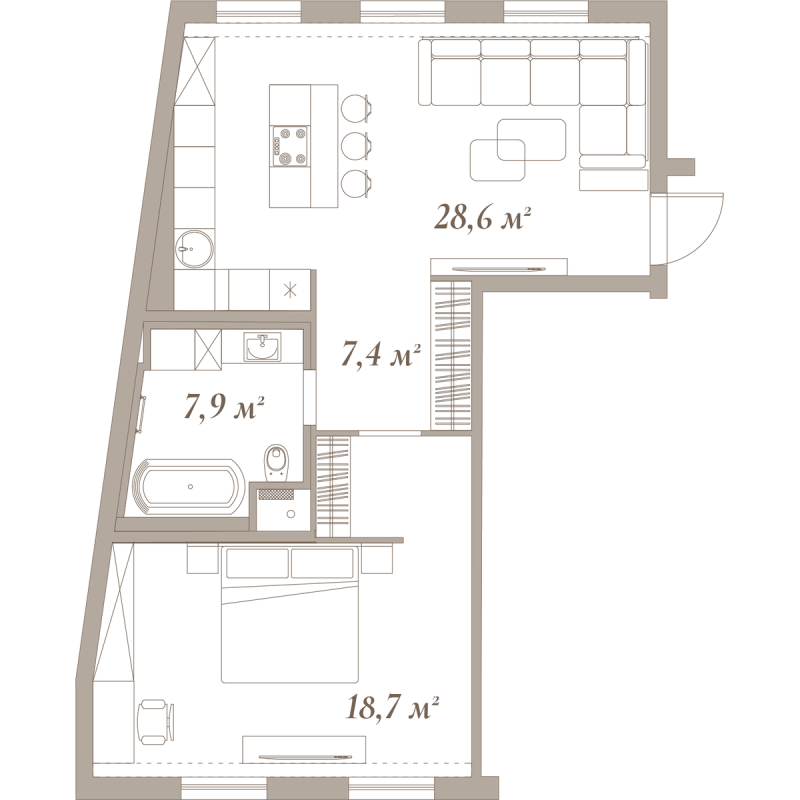 2-комнатная (Евро) квартира, 60.22 м² в ЖК "Приоритет" - планировка, фото №1