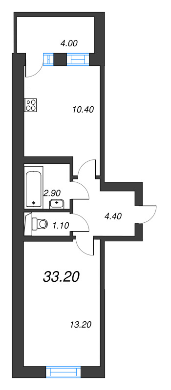 1-комнатная квартира, 33.2 м² в ЖК "ЭКО Квартал NEGA" - планировка, фото №1