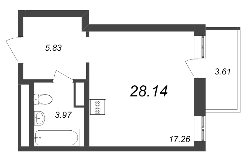 Квартира-студия, 28.14 м² - планировка, фото №1