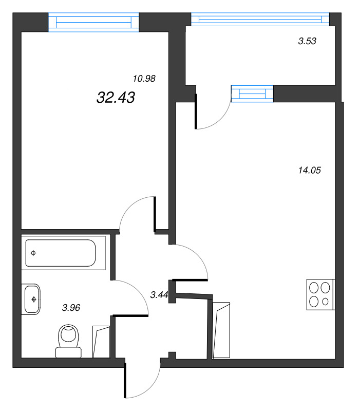 1-комнатная квартира, 32.43 м² в ЖК "Полис ЛАВрики" - планировка, фото №1