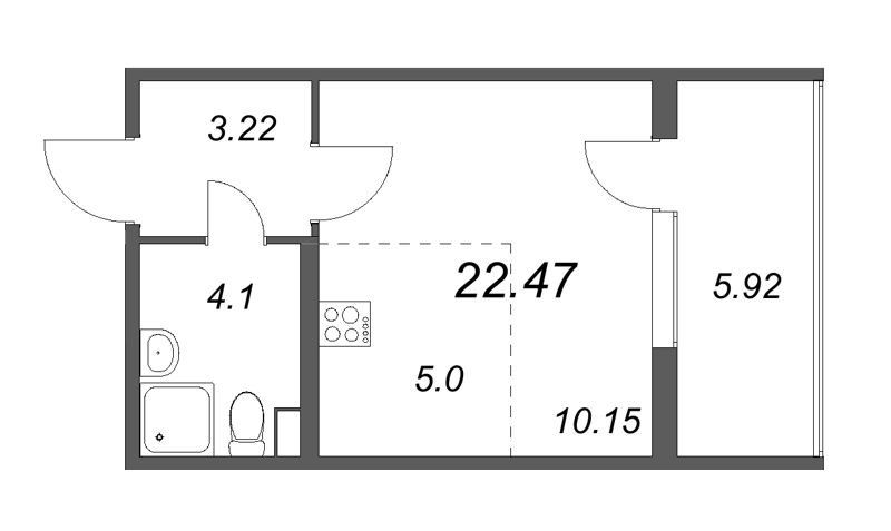 Квартира-студия, 22.47 м² - планировка, фото №1
