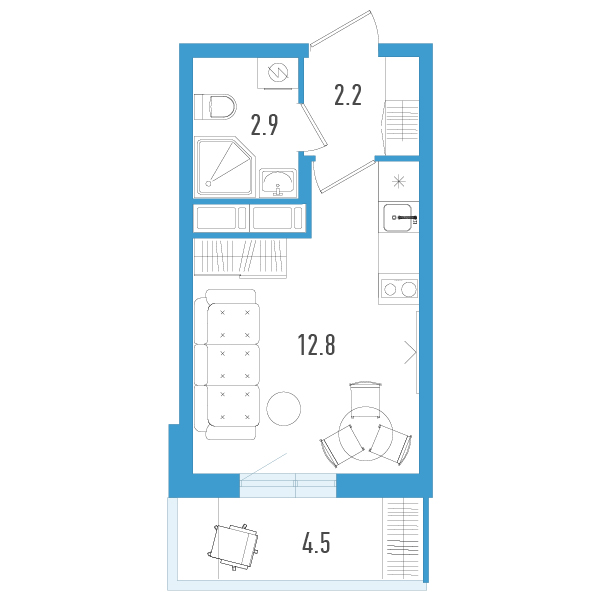 Квартира-студия, 19.3 м² в ЖК "Аэросити" - планировка, фото №1