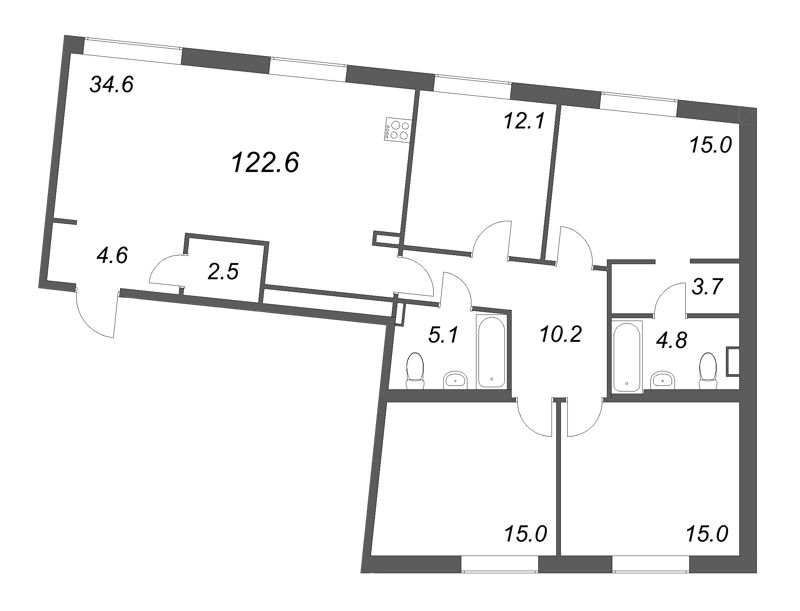 5-комнатная (Евро) квартира, 122.8 м² в ЖК "Визионер" - планировка, фото №1