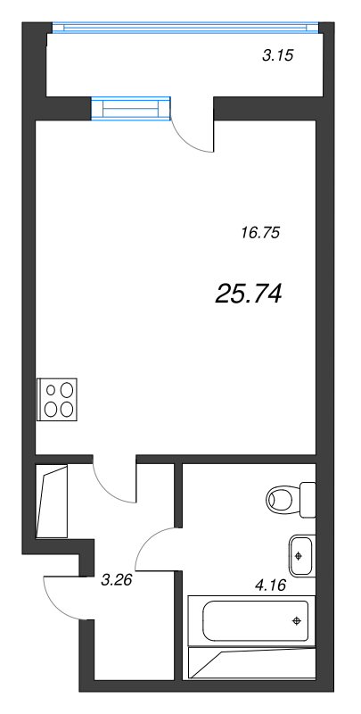 Квартира-студия, 25.74 м² в ЖК "AEROCITY" - планировка, фото №1