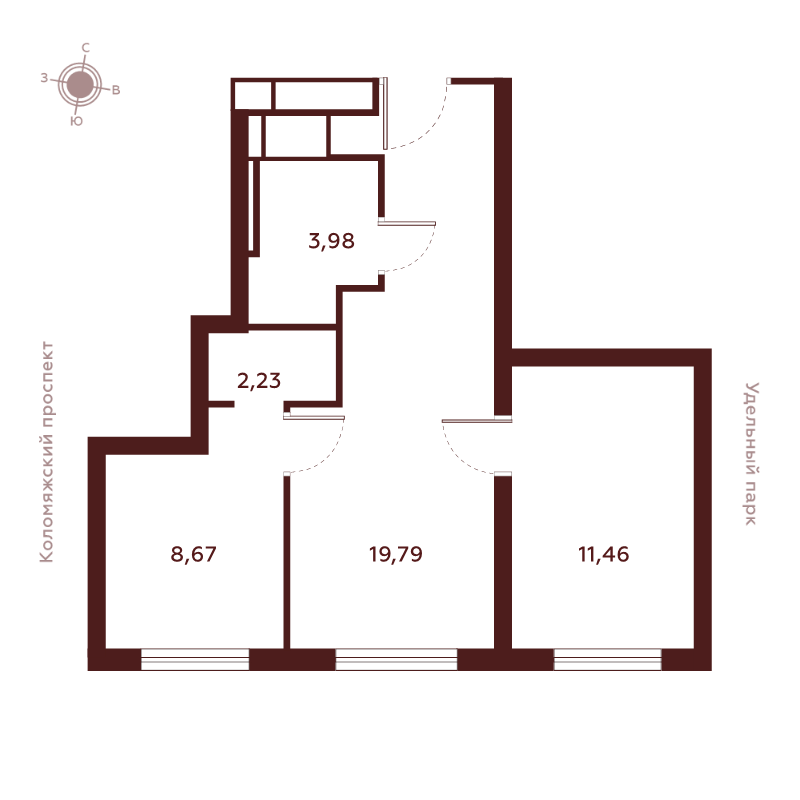 3-комнатная (Евро) квартира, 46.13 м² в ЖК "Saan" - планировка, фото №1
