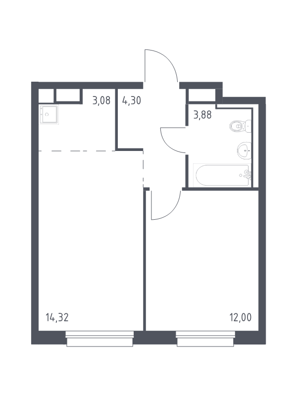 2-комнатная (Евро) квартира, 37.58 м² в ЖК "Новые Лаврики" - планировка, фото №1