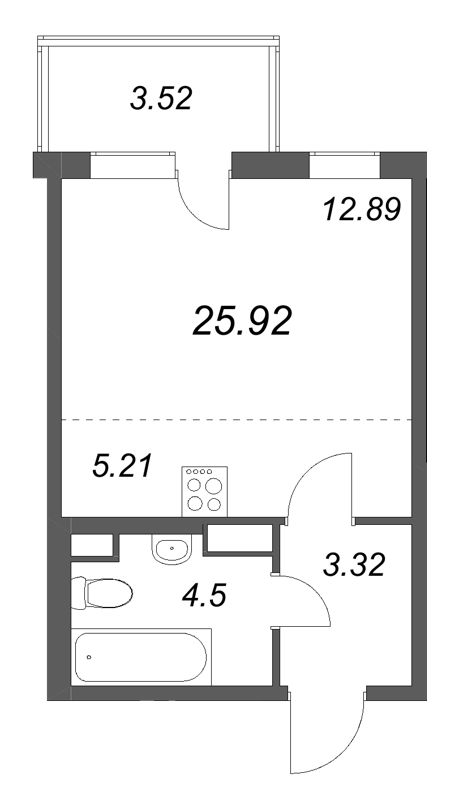 Квартира-студия, 25.92 м² в ЖК "ЮгТаун" - планировка, фото №1