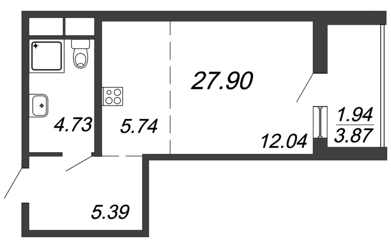 Квартира-студия, 23.73 м² - планировка, фото №1