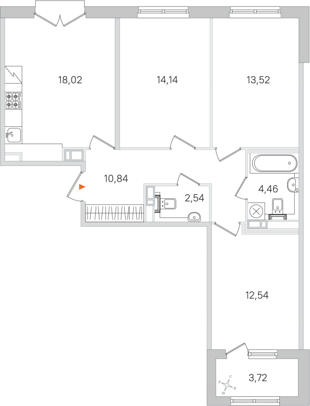 4-комнатная (Евро) квартира, 76.06 м² в ЖК "Дубровский" - планировка, фото №1