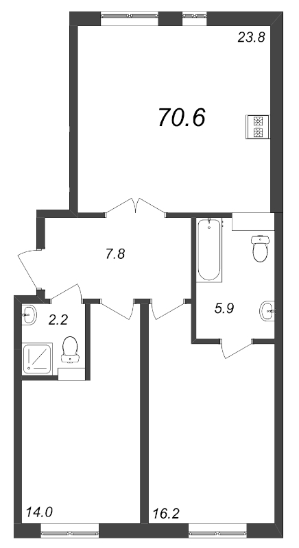2-комнатная квартира, 70.6 м² в ЖК "Domino Premium" - планировка, фото №1