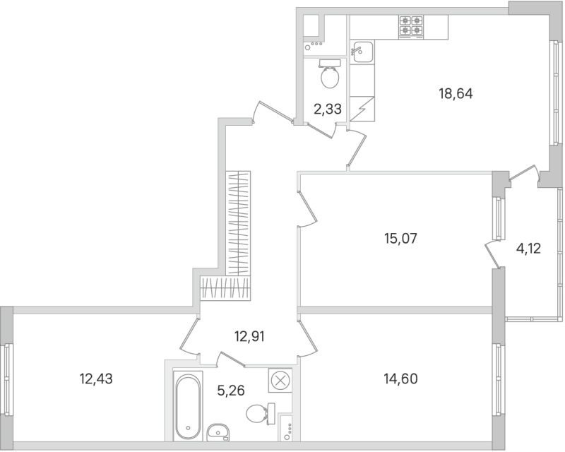 4-комнатная (Евро) квартира, 81.24 м² в ЖК "Ясно.Янино" - планировка, фото №1
