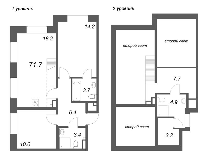 3-комнатная (Евро) квартира, 71.7 м² в ЖК "Пулково Lake" - планировка, фото №1