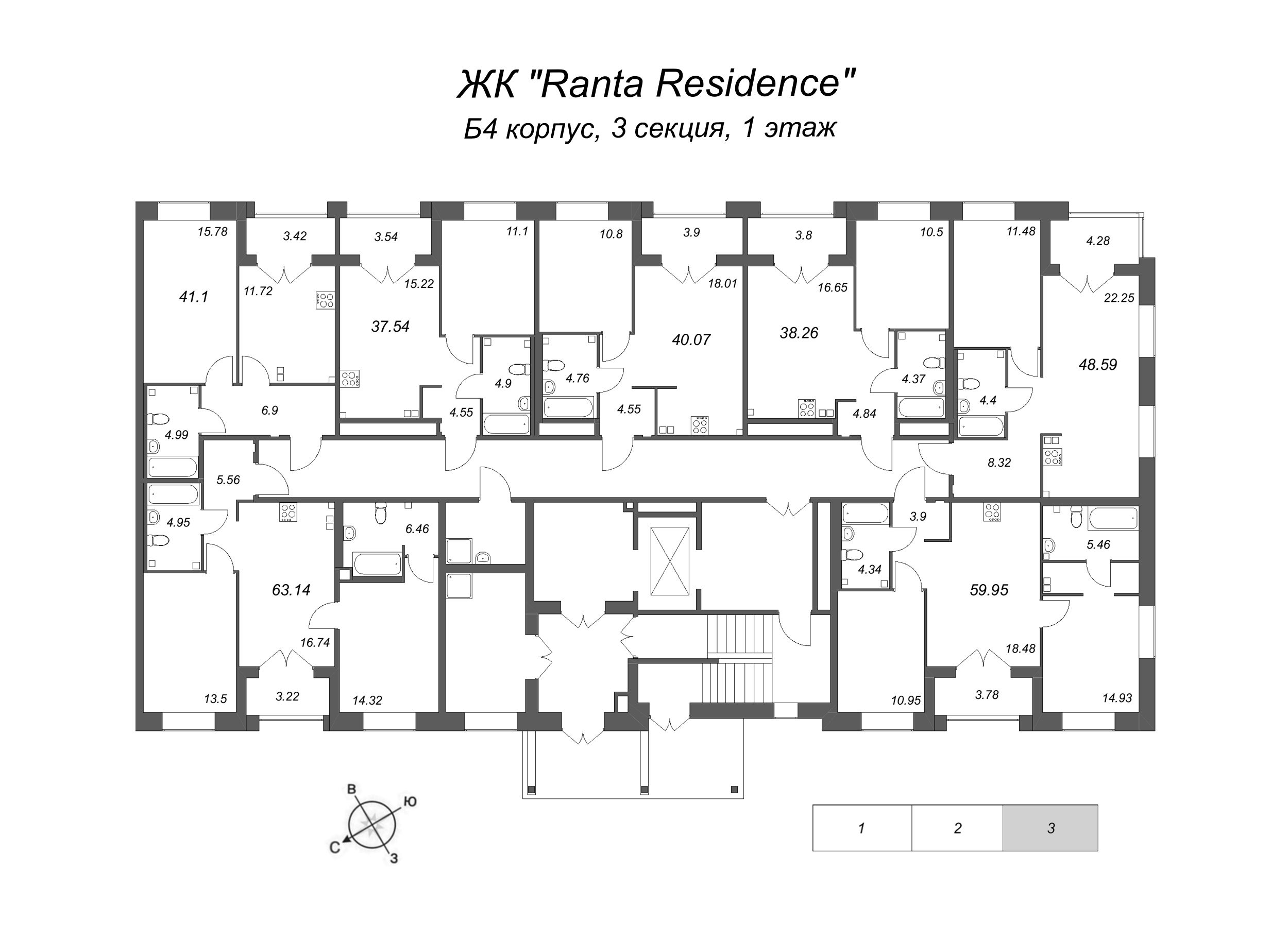 1-комнатная квартира, 41.1 м² в ЖК "Ranta Residence" - планировка этажа