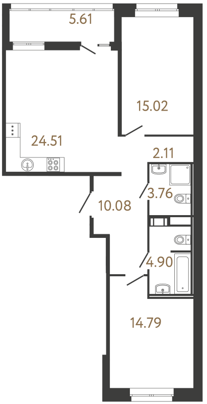 3-комнатная (Евро) квартира, 75.17 м² в ЖК "Ultra City 3.0" - планировка, фото №1