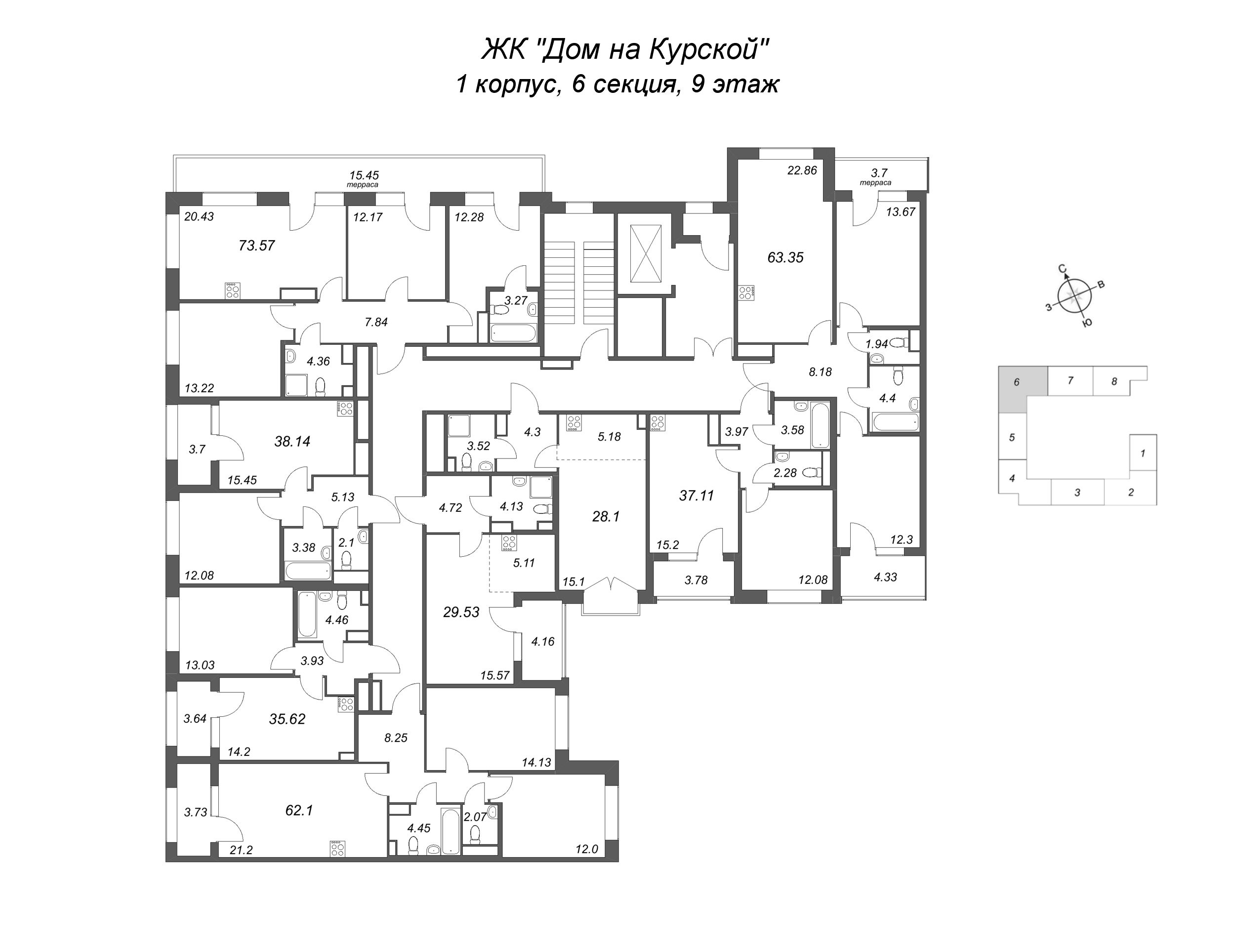 Квартира-студия, 28.1 м² в ЖК "Дом на Курской" - планировка этажа