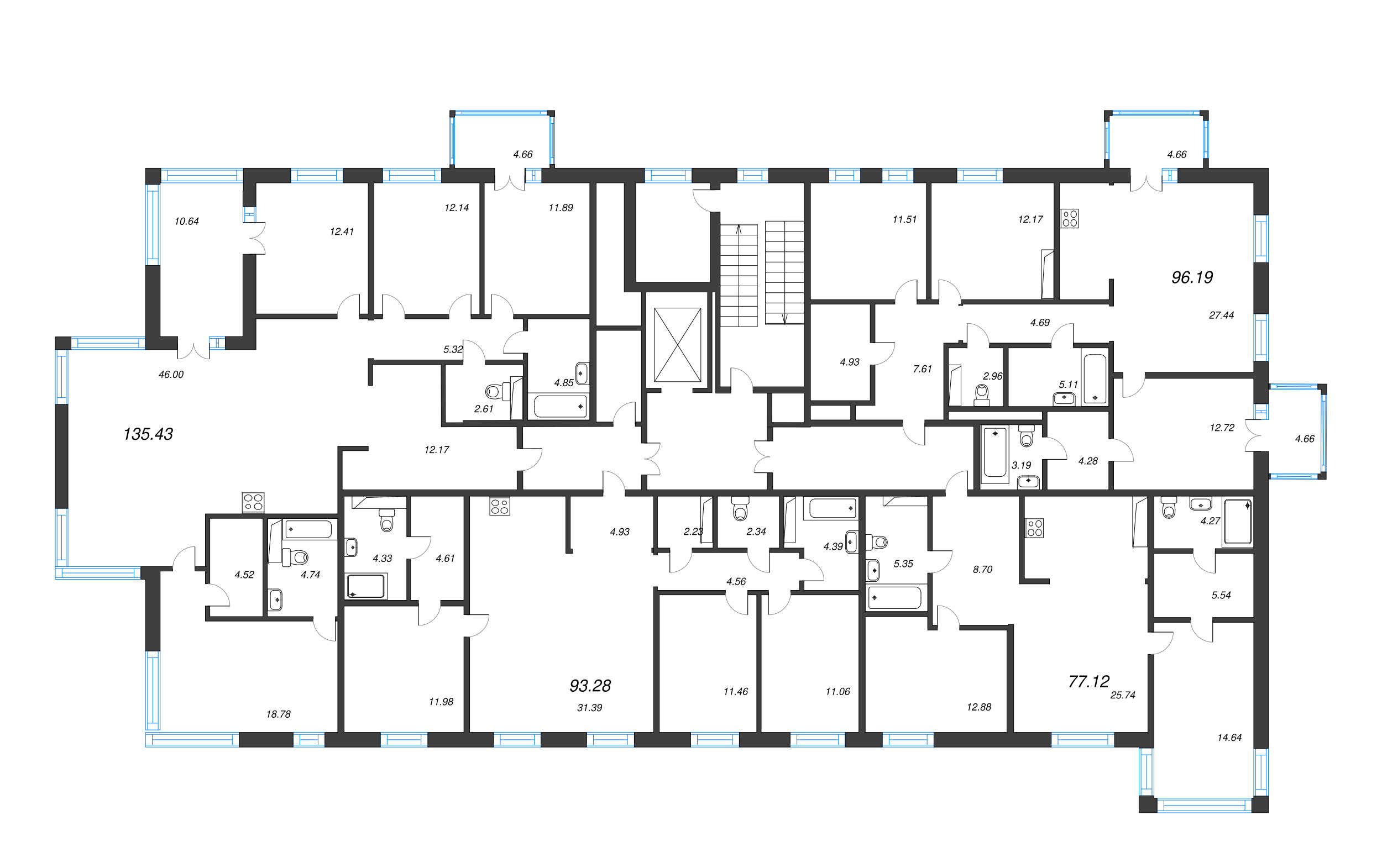 5-комнатная (Евро) квартира, 137.3 м² - планировка этажа